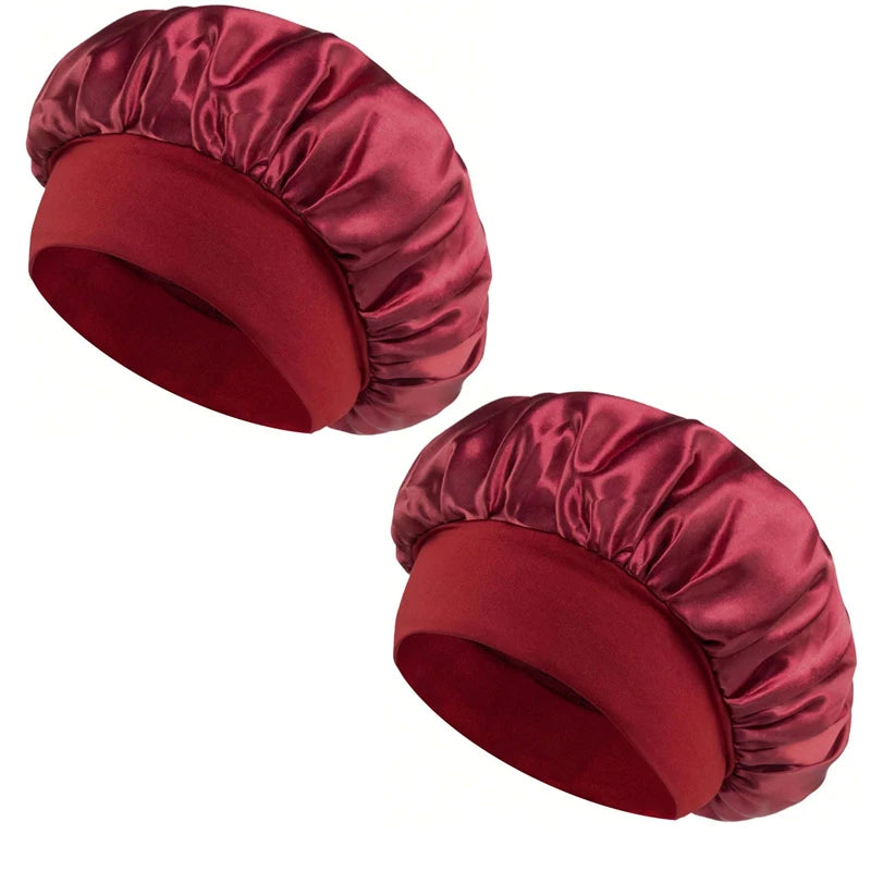 New Women's Satin Solid Wide-brimmed Sleeping Hat Unisex Head Wrap Elastic Band Cap Hair Care Bonnet Night Hat bonnet de nuit