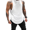 ZUEVI Mens Gym Muscle Hooded Tank Tops Sleeveless Workout Hoodies Shirts Bodybuilding Stringer T Shirt (White-L)
