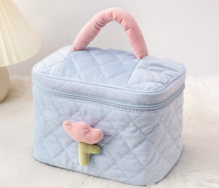 Corduroy Flower Makeup Bag Set for Travel and Beauty
